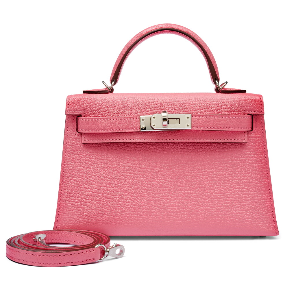 View full screen - View 1 of Lot 11. Limited Edition Rose D'Eté Chèvre Mysore and Rouge Vénitien Verso Mini Kelly II 20 Palladium Hardware, 2023.
