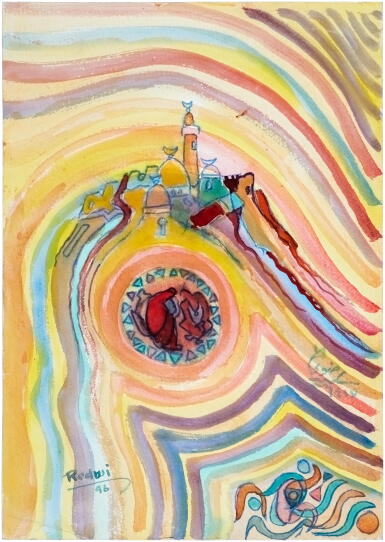 View full screen - View 1 of Lot 1047. Untitled (Abstract Cityscape and Portrait).