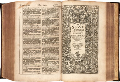 View full screen - View 1 of Lot 109. Bible, English, King James Version, London, 1617, eighteenth-century calf with metalwork.