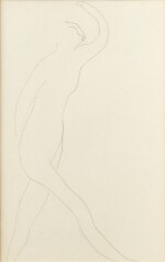 Esquisse de femme nue de profil droit, bras gauche relevé