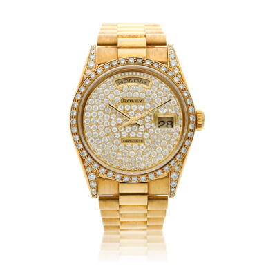 View full screen - View 1 of Lot 22. Reference 18388 Day-Date, A yellow gold and diamond-set wristwatch with day, date and bracelet, Circa 1994.