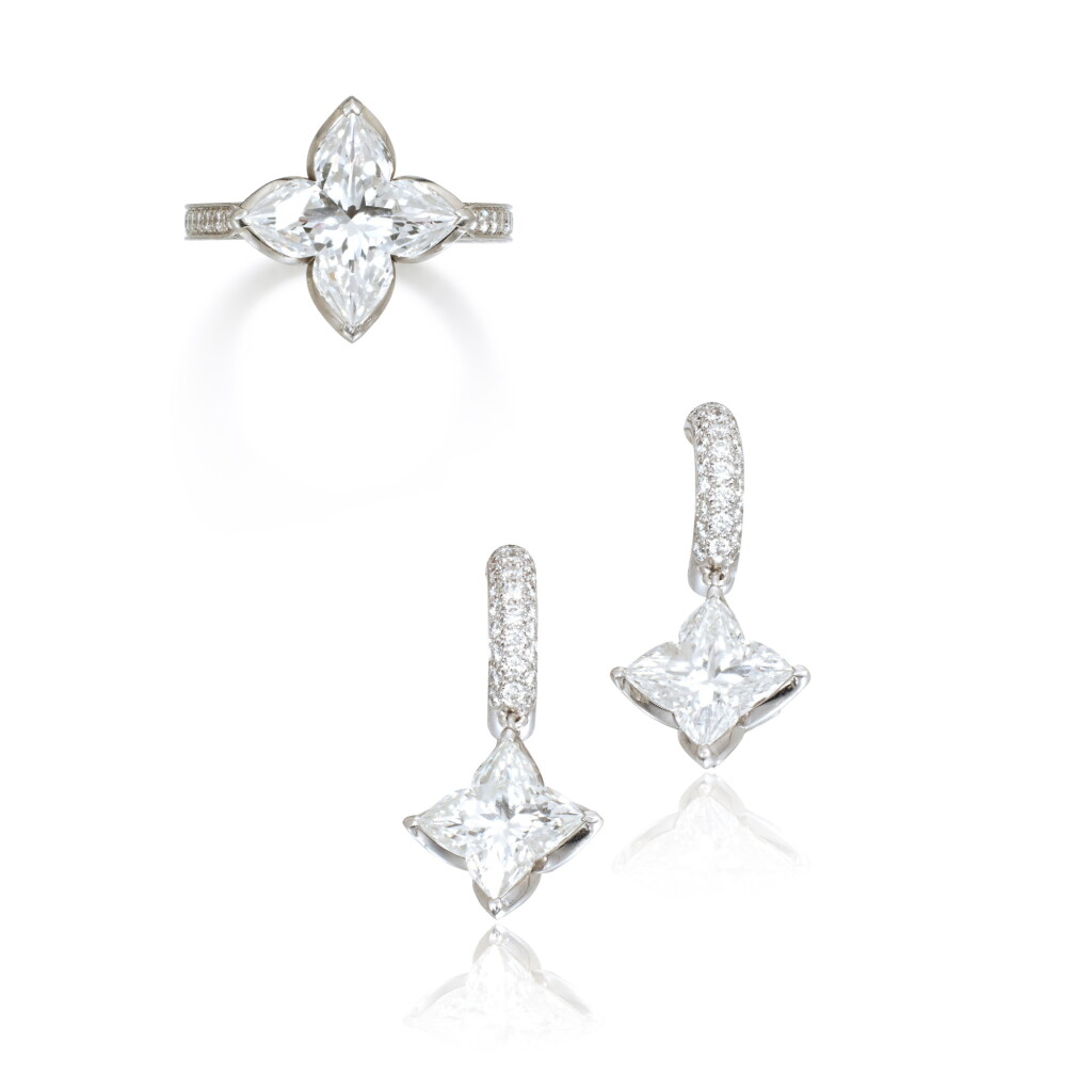 View full screen - View 1 of Lot 522. Diamond demi-parure, ‘Star’, 路易威登 | ‘Star’ F及G色 鑽石 戒指 配 耳環套裝(鑽石總重12.51克拉).