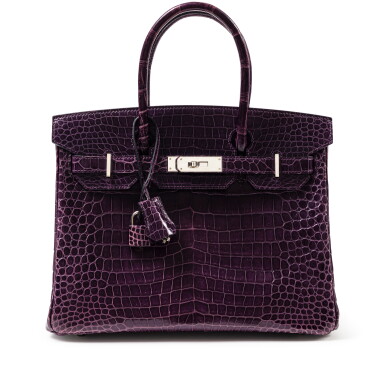 View full screen - View 1 of Lot 406. Améthyste Shiny Porosus Crocodile Birkin 30 Palladium Hardware, 2013 .