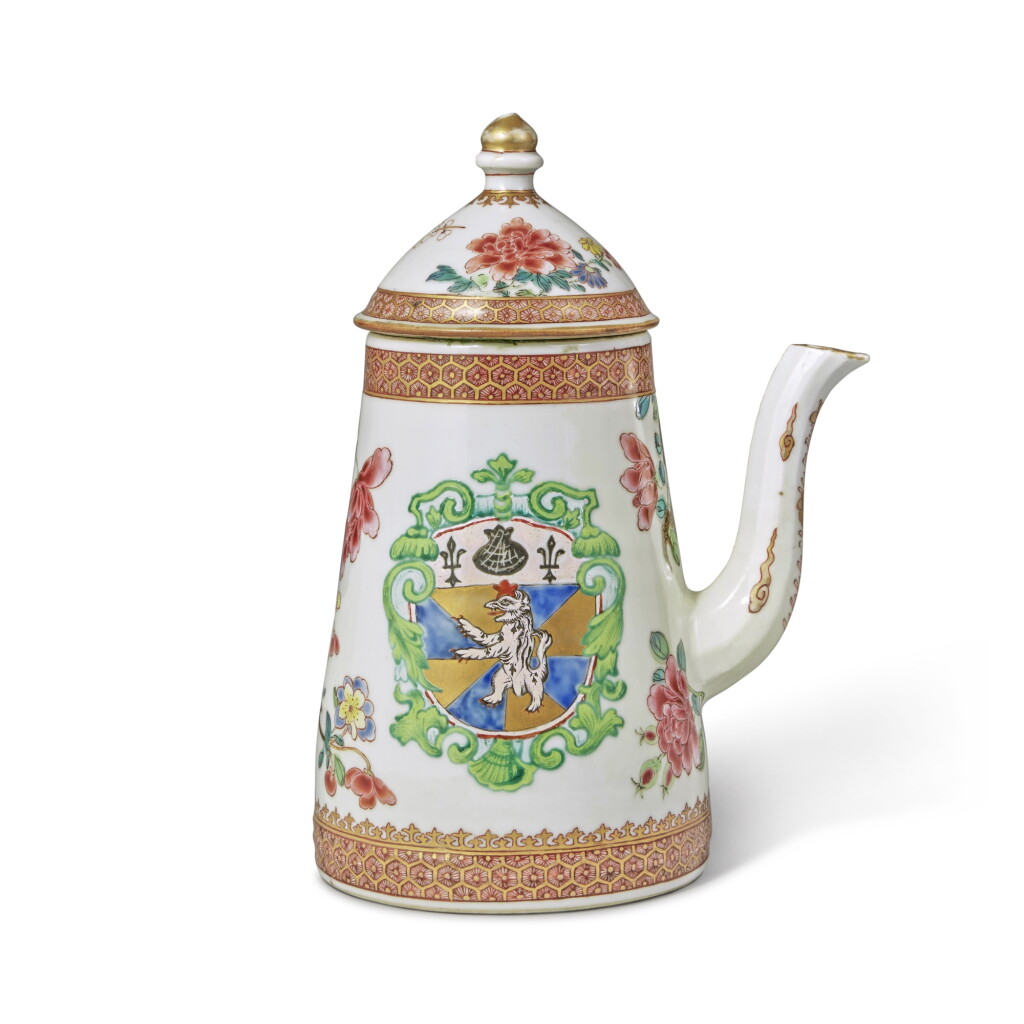 View full screen - View 1 of Lot 1057. A Rare Chinese Export Armorial Coffee Pot and Cover, Qing Dynasty, Yongzheng Period, circa 1730.