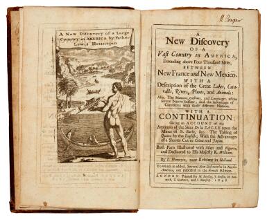 View full screen - View 1 of Lot 14. Louis Hennepin | A New Discovery of a Vast Country in America, 1698, first English edition.