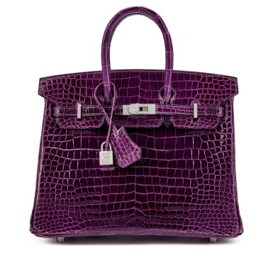 View full screen - View 1 of Lot 1624. Amethyst Shiny Porosus Crocodile Birkin 25 18K White Gold and Diamond Hardware, 2012.