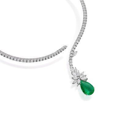 View full screen - View 1 of Lot 586. Emerald and Diamond Necklace | Stefan Hafner |「哥倫比亞」祖母綠 配 鑽石 項鏈 (祖母綠 重約7.76克拉).