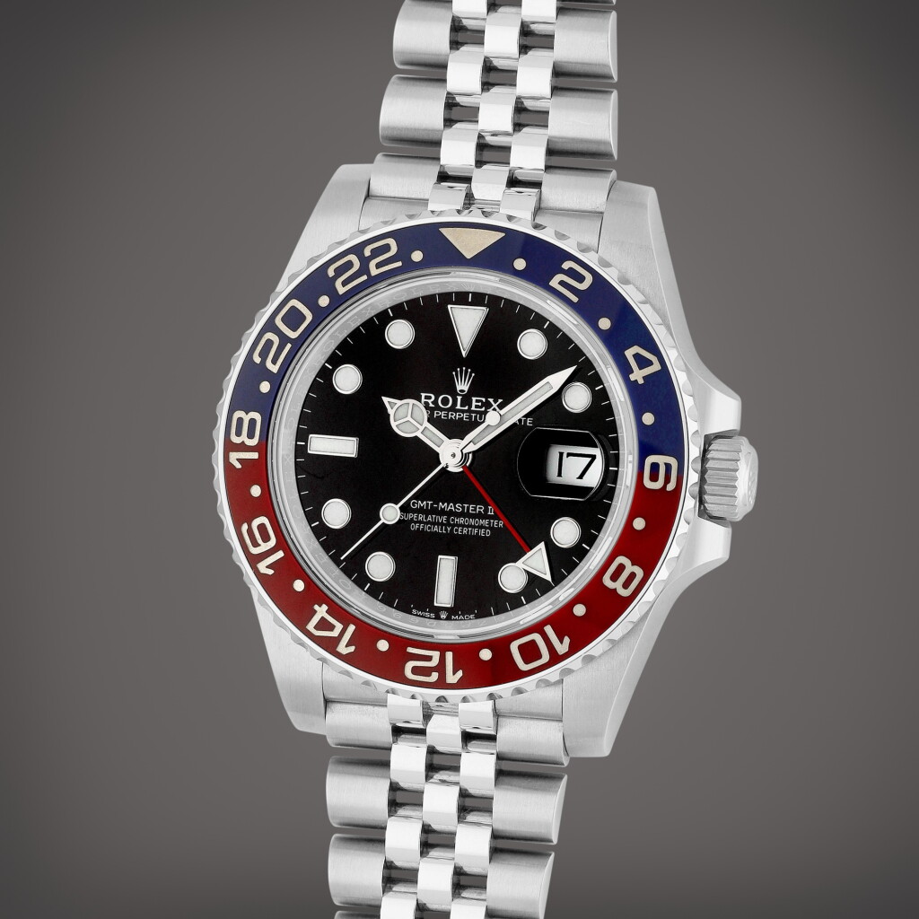 View full screen - View 1 of Lot 105. Reference 126710BLRO GMT-Master II 'Pepsi' | A stainless steel automatic dual time wristwatch with date and bracelet, Circa 2019 .