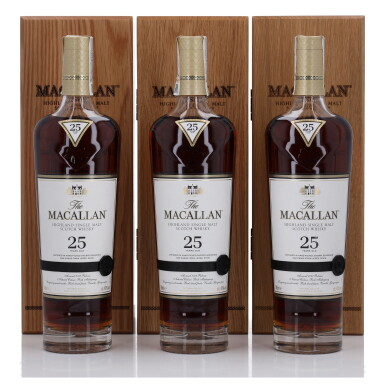 View full screen - View 1 of Lot 41. The Macallan 25 Year Old Sherry Oak 43.0 abv NV (3 Bottles 70cl).