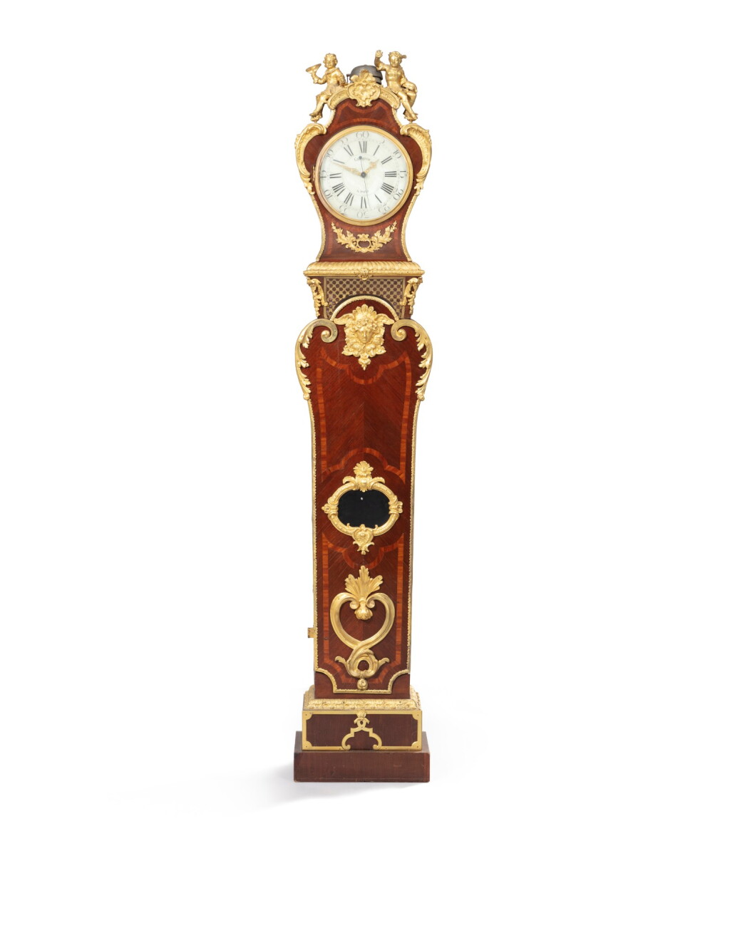 View full screen - View 1 of Lot 62. A French Regence satinwood and amaranth veneer regulator decorated with gilt bronze, attributed to Lieutaud, circa 1720 | Régulateur en placage de bois de satiné et d'amarante orné de bronze doré d'époque Régence, attribué à Balthazar Lieutaud, vers 1720.