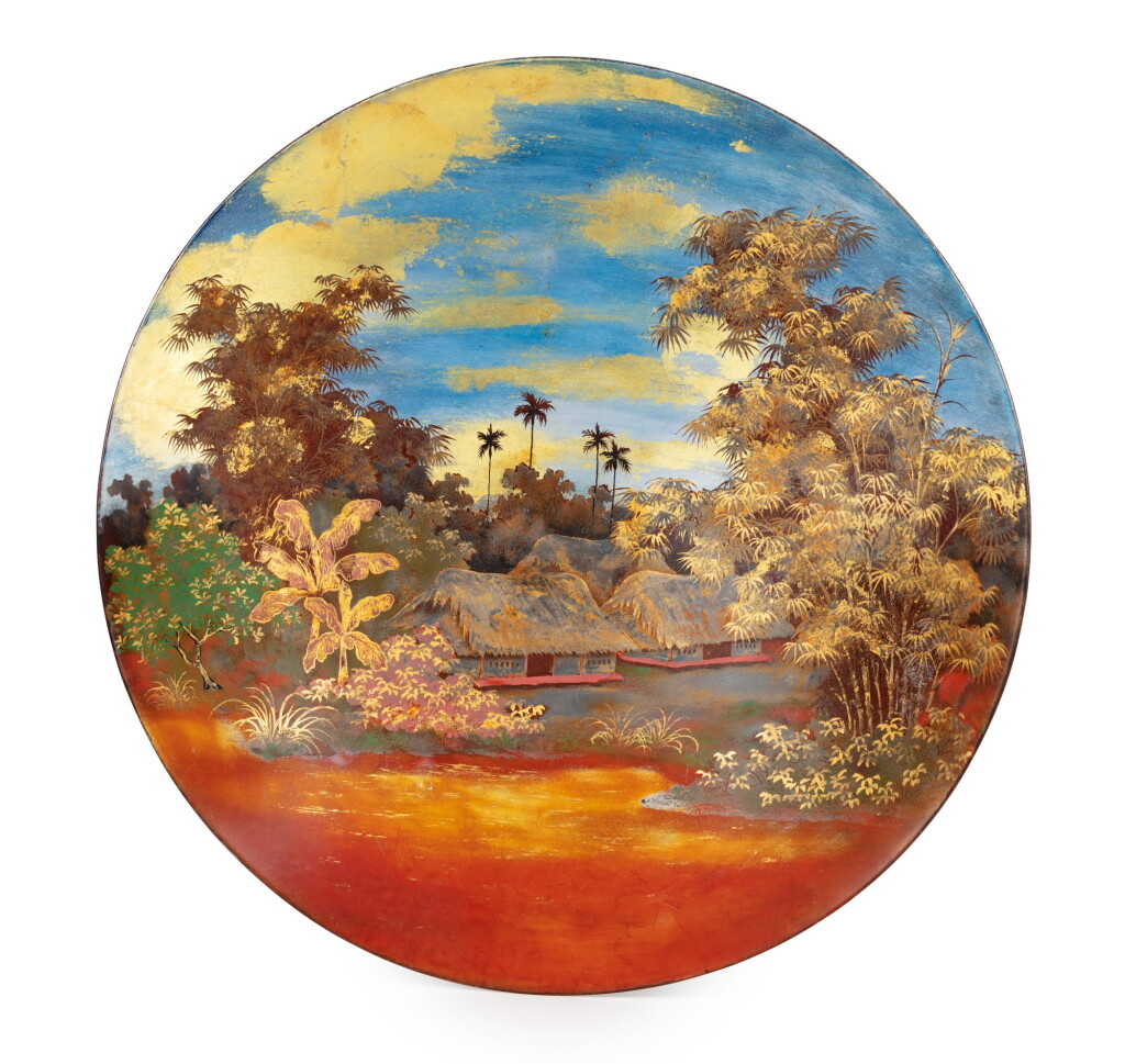 View full screen - View 1 of Lot 12. Probably Nguyen Son (20th century), A round dish decorated with landscape | 或為 Nguyen Son (二十世紀)樹林風景圖圓盤.
