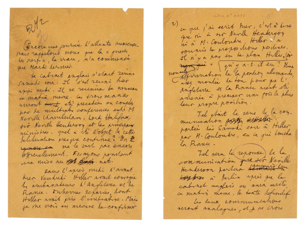 View full screen - View 1 of Lot 5. Léon Blum | Manuscript memorandum on the Munich Agreement, 1938.