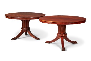 View full screen - View 1 of Lot 44. A Matched Pair of German Neoclassical Carved Mahogany Tilt-Top Centre Tables.