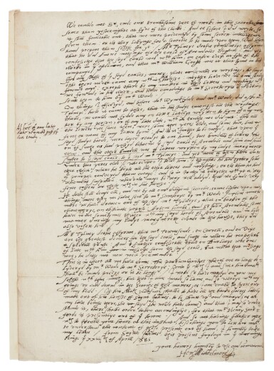 View full screen - View 1 of Lot 38. Queen Elizabeth I--Henry Middlemore | Autograph letter signed, investigating conspiracies, 1585.