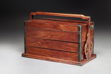 View full screen - View 1 of Lot 192. A 'huanghuali' three-tier picnic box (Tihe), 17th / 18th century.