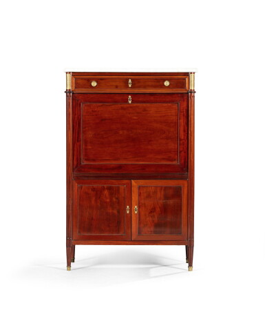 View full screen - View 1 of Lot 96. A Louis XVI gilt-brass mounted mahogany secrétaire à abattant, circa 1785 | Secrétaire à abattant en acajou et laiton d'époque Louis XVI, vers 1785.