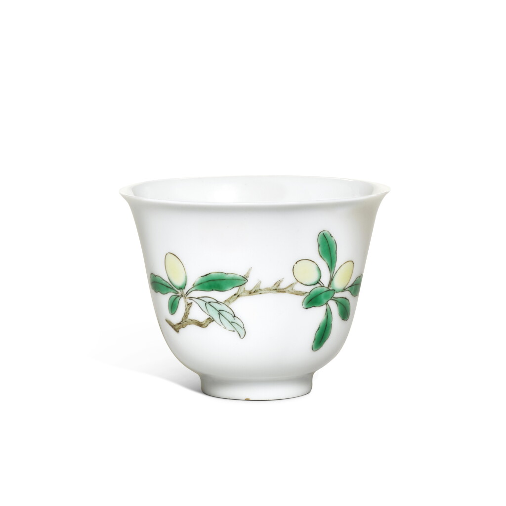 View full screen - View 1 of Lot 52. A rare famille-verte ‘date plum and butterfly’ cup, Mark and period of Kangxi.