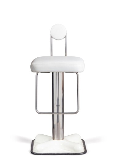 View full screen - View 1 of Lot 527. Birillo stool, 1969-1970 | Birillo Hocker aus verchromtem Metall, Leder und Gummi, 1969-1970.