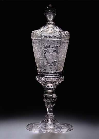 View full screen - View 1 of Lot 87. A Silesian engraved armorial goblet and cover, First quarter of the 18th century, Hermsdorf.