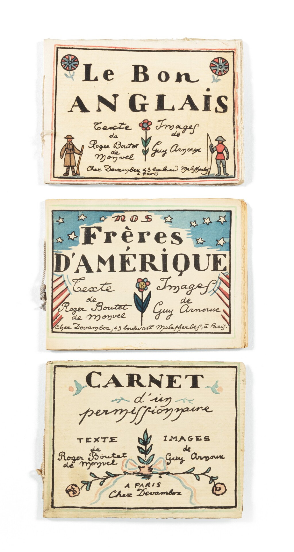 View full screen - View 1 of Lot 404. 3 albums : Carnet d'un permissionnaire, Le Bon Anglais, Nos frères d'Amérique..
