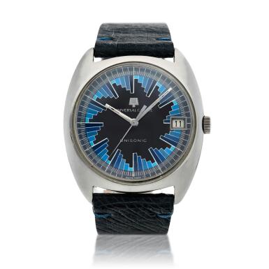 View full screen - View 1 of Lot 5. Reference 852101 Unisonic A stainless steel wristwatch with date and buzzsaw dial, Circa 1975.