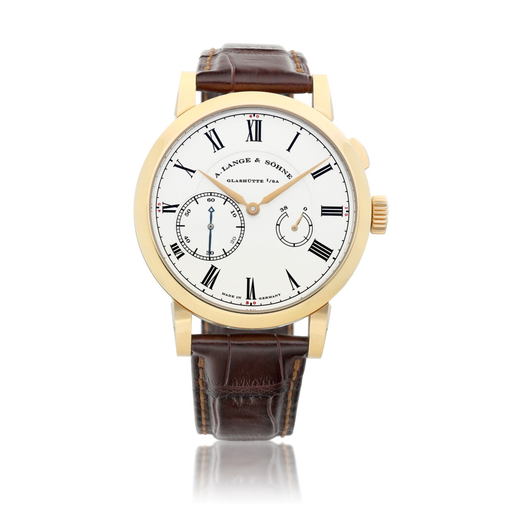 View full screen - View 1 of Lot 8024. Richard Lange Referenzuhr, Reference 250.032 | A limited edition pink gold wristwatch with zero-reset mechanism and power reserve indication, Circa 2010 | 朗格 | Richard Lange Referenzuhr 型號250.032 | 限量版粉紅金腕錶,備歸零系統及動力儲備顯示,約2010年製.