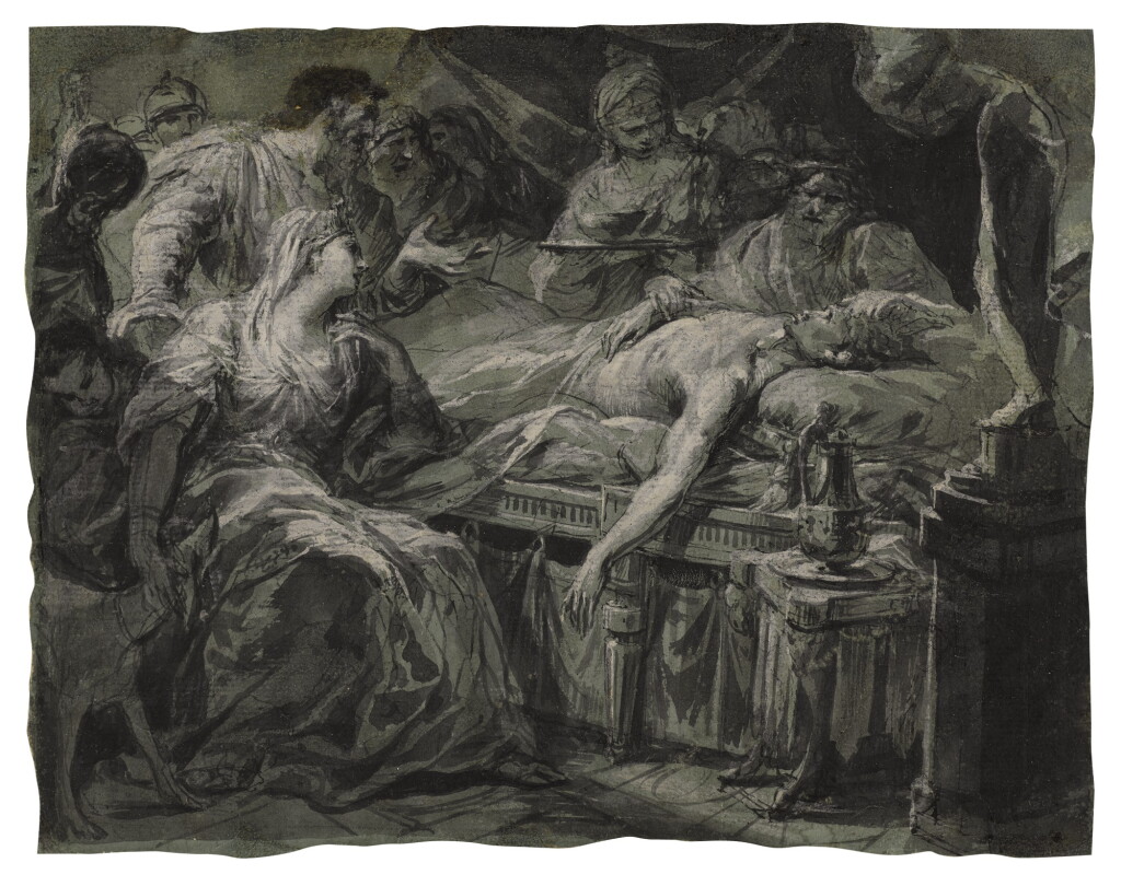 View full screen - View 1 of Lot 266. Recto: The Death of Hector Verso: Two Battling Figures with Shields and Swords.
