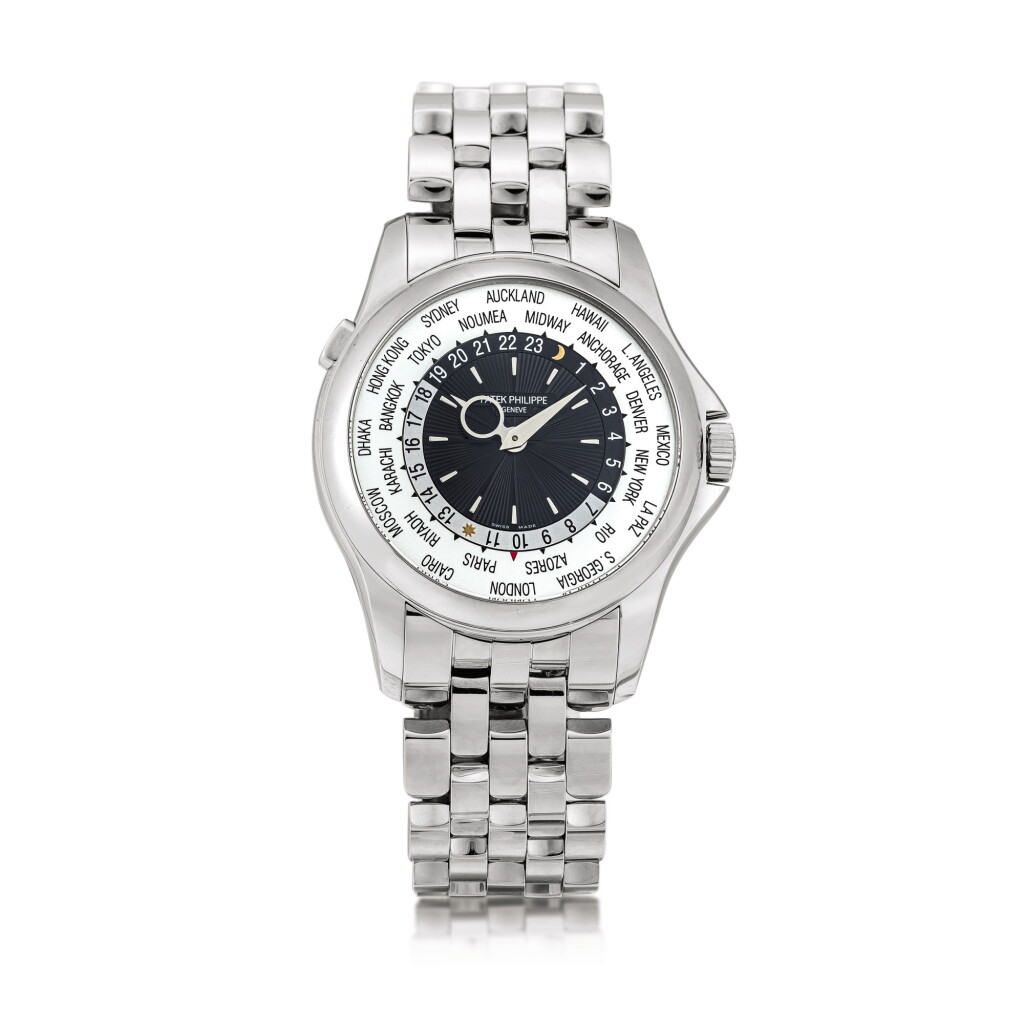 View full screen - View 1 of Lot 2109. Patek Philippe | Reference 5130, A white gold world time wristwatch with bracelet, Circa 2013 | 百達翡麗 | 型號5130 白金世界時間鏈帶腕錶,約2013年製.