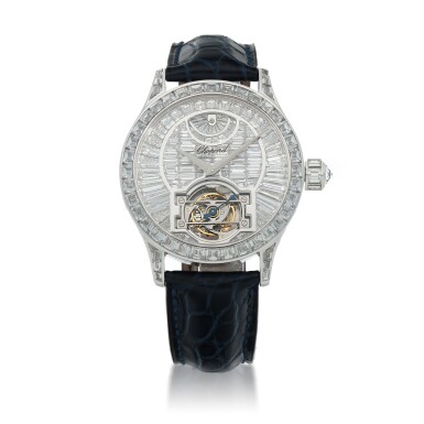 View full screen - View 1 of Lot 59. L.U.C. Tourbillon, Ref. 171908-1001 Limited edition white gold and diamond-set tourbillon wristwatch with power reserve indication and total diamond weight of 22.95 carats Made in 2005 | 蕭邦171908-1001型號「L.U.C. Tourbillon」限量版白金鑲鑽石陀飛輪腕錶備動力儲存顯示,鑽石總重22.95克拉,2005年製.
