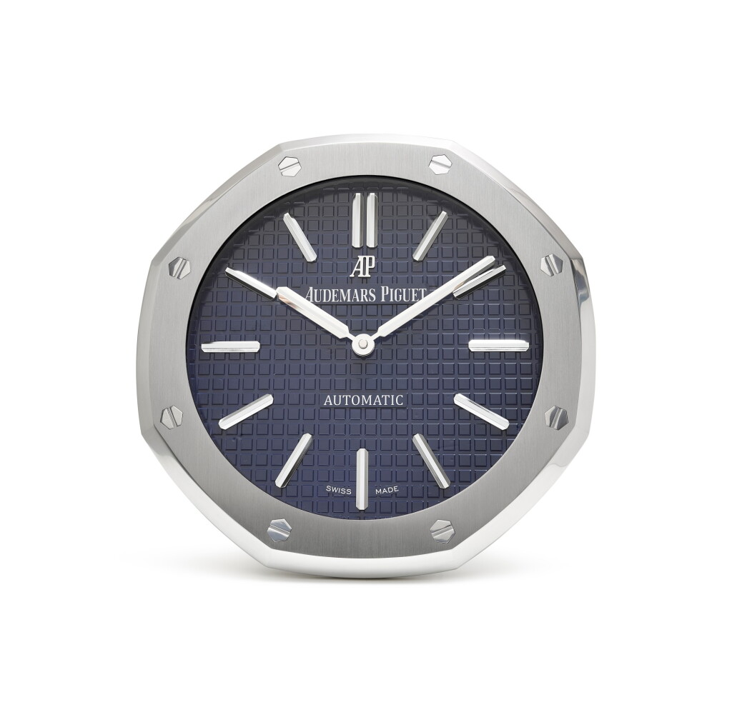 View full screen - View 1 of Lot 381. AUDEMARS PIGUET | ROYAL OAK A METAL WORK WALL CLOCK, CIRCA 2018.