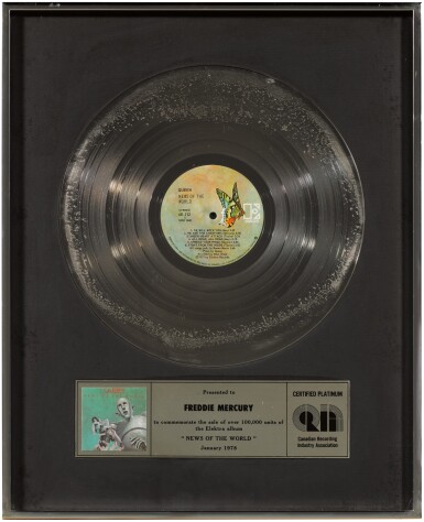 View full screen - View 1 of Lot 2086. Queen – Freddie Mercury's CRIA sales award for News Of The World.