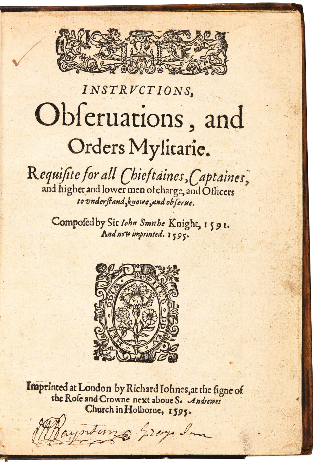 View full screen - View 1 of Lot 421. Smythe, Instructions, Observations, and Orders Mylitarie, London, 1595, mottled calf.