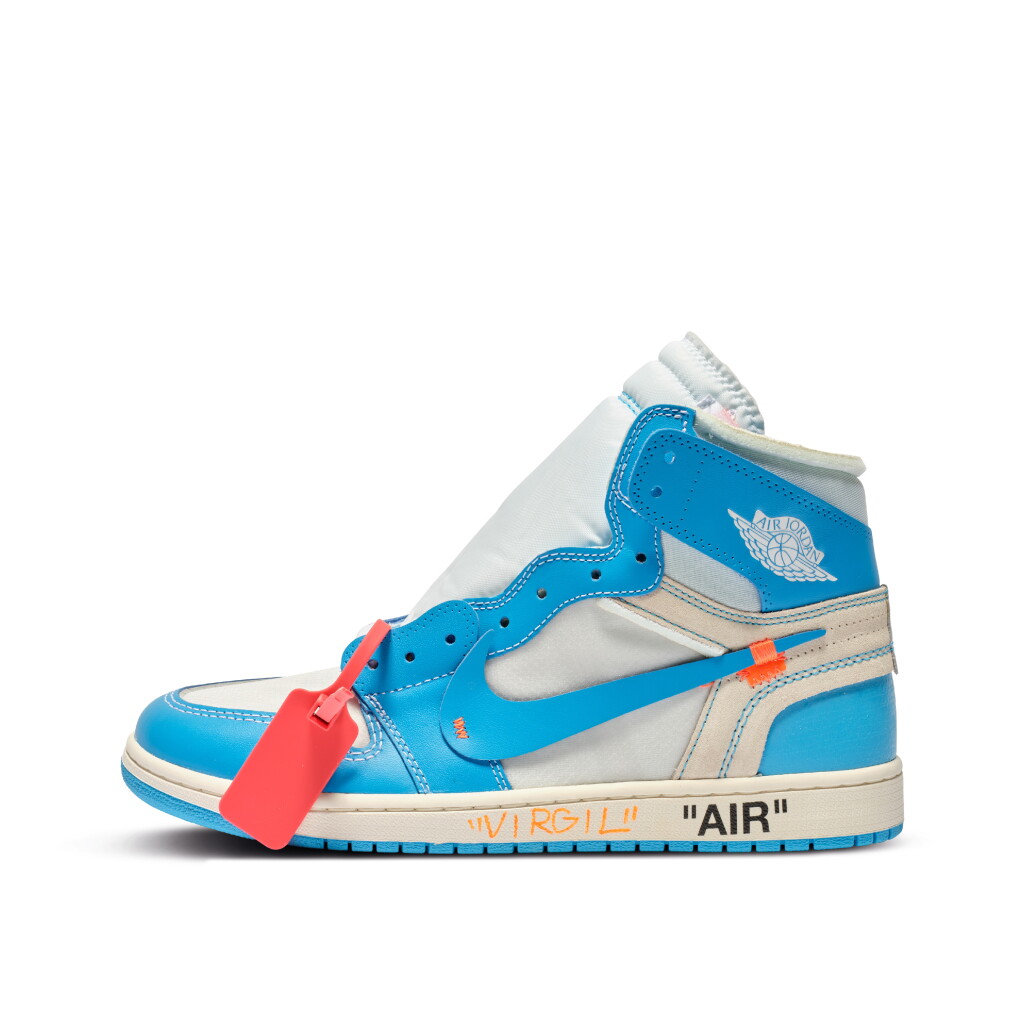 View full screen - View 1 of Lot 2. Virgil Abloh Signed Nike Air Jordan 1 Retro High Off-White UNC | Size 11.5.