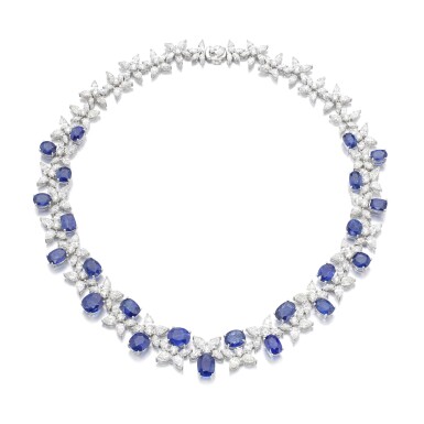View full screen - View 1 of Lot 1018. Sapphire and diamond necklace.