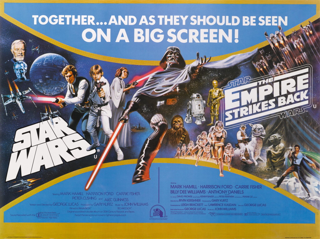 View full screen - View 1 of Lot 75. STAR WARS/THE EMPIRE STRIKES BACK, DOUBLE BILL POSTER, BRITISH, 1980.