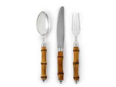 View full screen - View 1 of Lot 434. AN ITALIAN SILVER AND BAMBOO TAHITI PATTERN FLATWARE SERVICE, BUCCELLATI, MILAN, 20TH CENTURY.