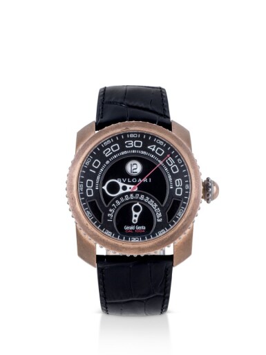 View full screen - View 1 of Lot 67. BULGARI/GÉRALD GENTA | REF GBS.Y.98 BRONZE AND TITANIUM RETROGRADE JUMPING HOURS WRISTWATCH WITH DATE CIRCA 2012.