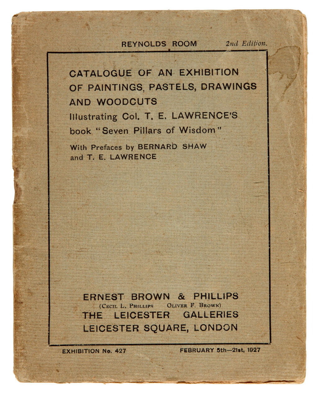 View full screen - View 1 of Lot 106. LAWRENCE, T.E. | Catalogue of an Exhibition of Paintings...illustrating Seven Pillars..., 1927.