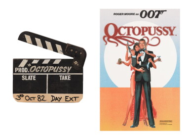View full screen - View 1 of Lot 187. Octopussy (1983), clapperboard from the production of the film, with British special advance style poster.