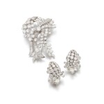 Diamond brooch and a pair of earrings