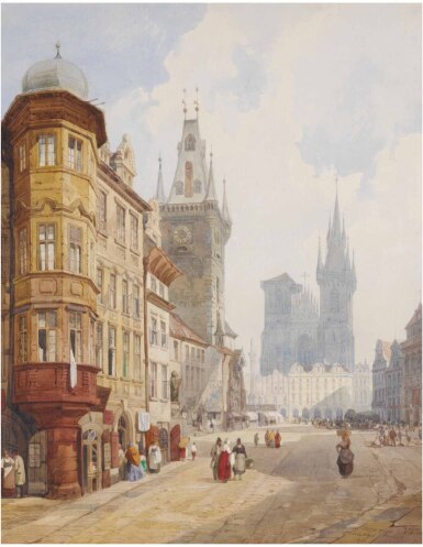 View full screen - View 1 of Lot 22. THOMAS SHOTTER BOYS | VIEW OF PRAGUE, LOOKING TOWARDS OLD TOWN SQUARE WITH THE RATHAUS AND TYN CHURCH.