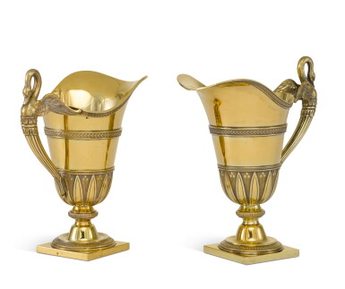 View full screen - View 1 of Lot 140. A pair of French silver-gilt Empire style ewers, Tetard Freres, Paris, 20th Century.