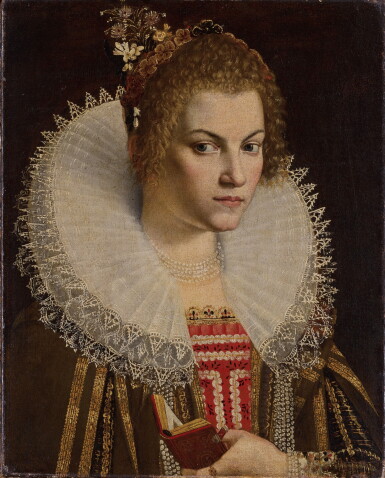 View full screen - View 1 of Lot 10. Portrait of a young lady holding a small book.