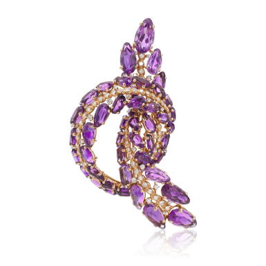 View full screen - View 1 of Lot 1092. Amethyst and diamond brooch, 1950s.