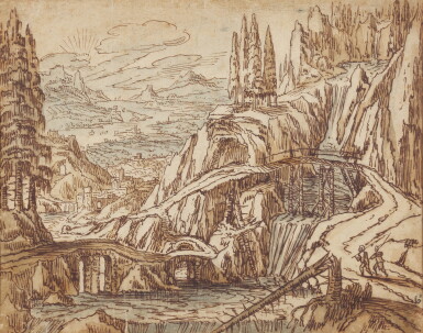 View full screen - View 1 of Lot 252. Mountainous landscape with bridges.