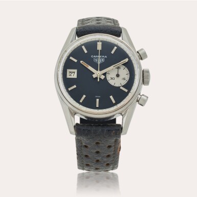 View full screen - View 1 of Lot 108. Reference 3147S Carrera ‘Dato 45’ | A stainless steel chronograph wristwatch with date, Awarded to Racecar Driver John Morton at the 1970 SCCA Road Atlanta Runoffs, Circa 1970.