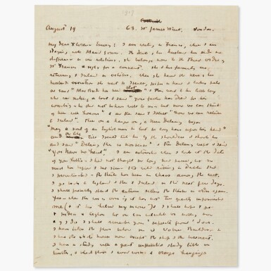 View full screen - View 1 of Lot 115. W.B. Yeats | Autograph letter signed, to Florence Emery, about Maud Gonne and the Easter Rising, 19 August 1916.