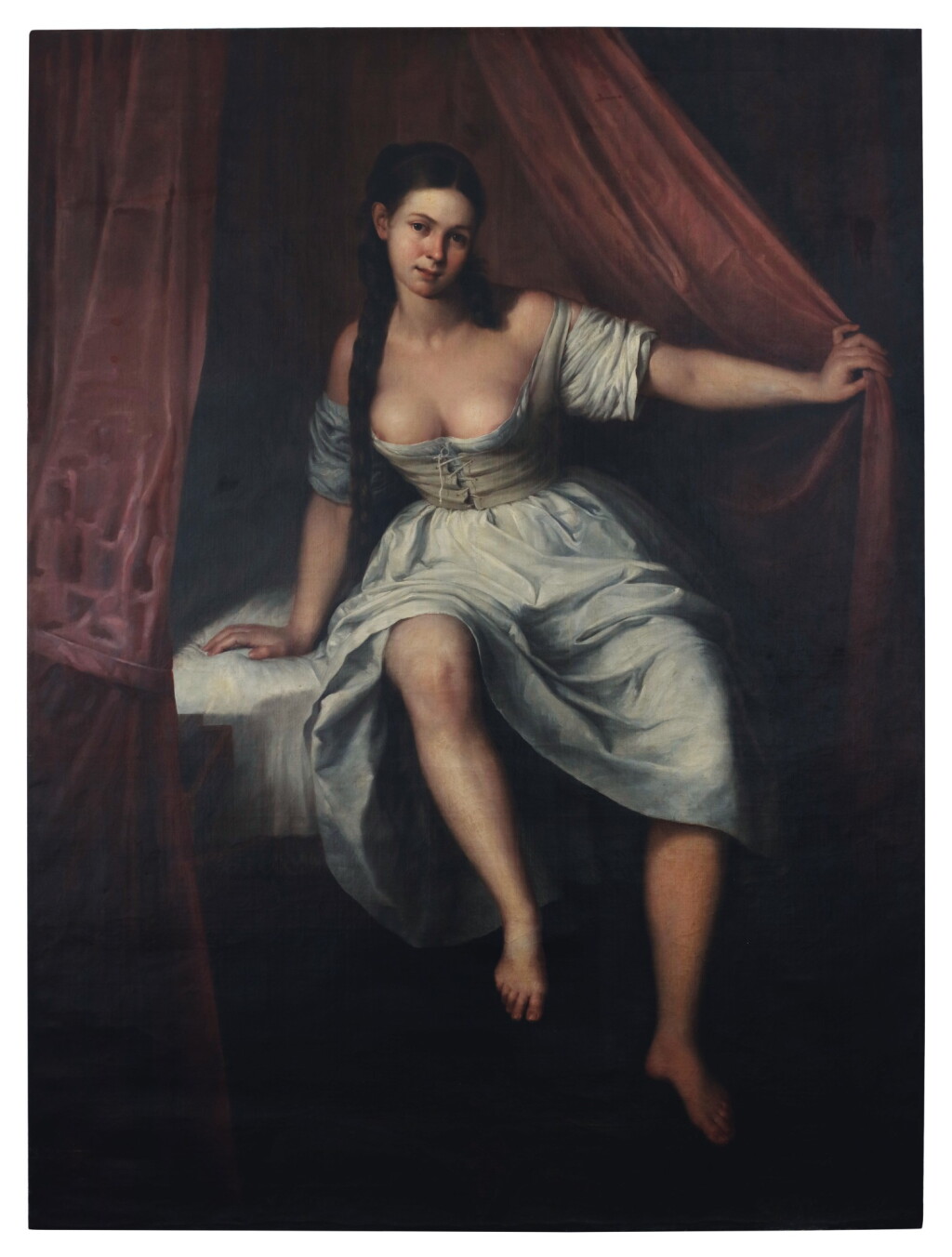 View full screen - View 1 of Lot 128. Sold Without Reserve | SPANISH SCHOOL, 19TH CENTURY | A WOMAN SITTING ON THE EDGE OF A BED.