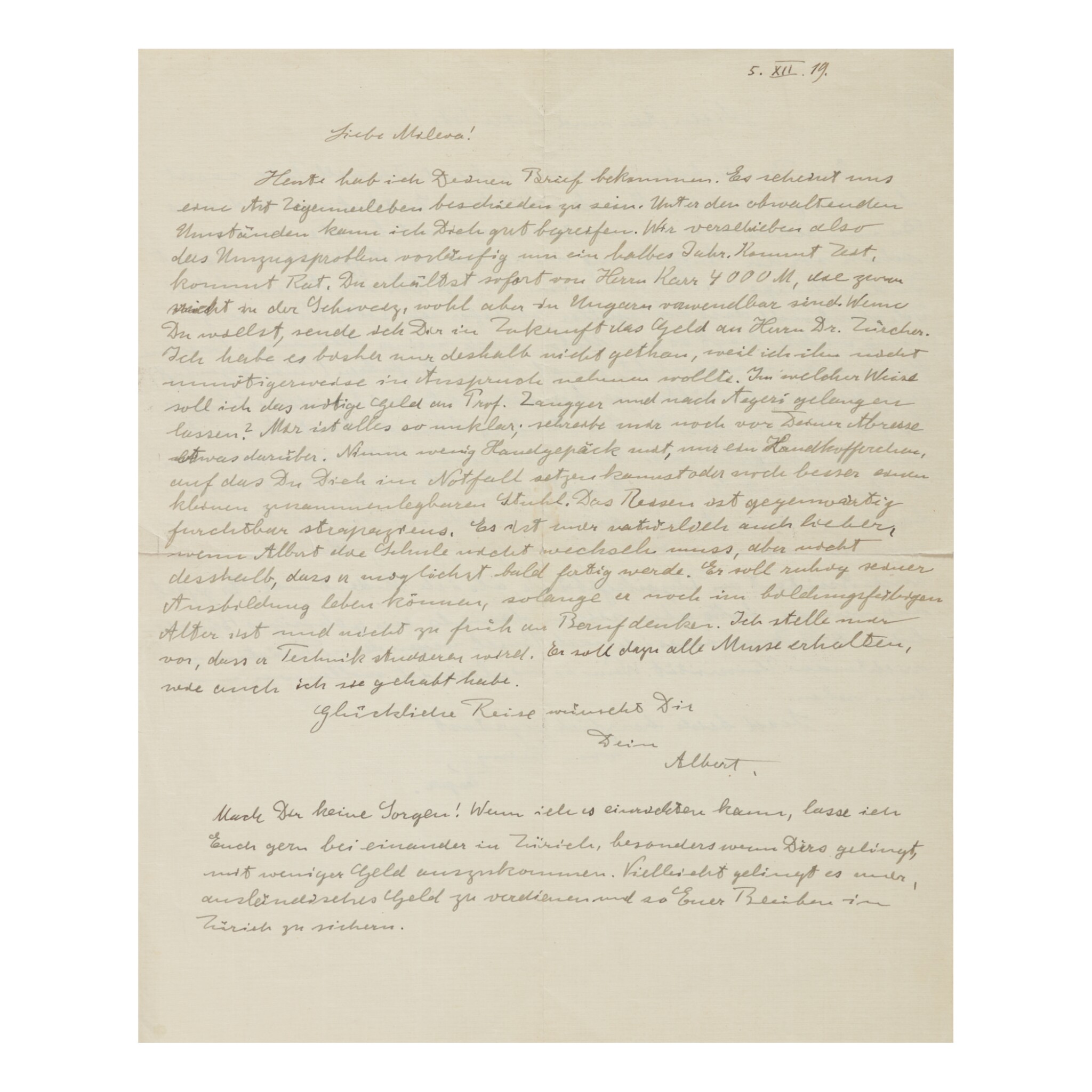 Einstein Albert Autograph Letter Signed One Side Addressed To Wife Mileva Maric The Other To His Sons Hans Albert And Eduard 5 December 1919 Fine Books And Manuscripts Online Books Manuscripts Sotheby S