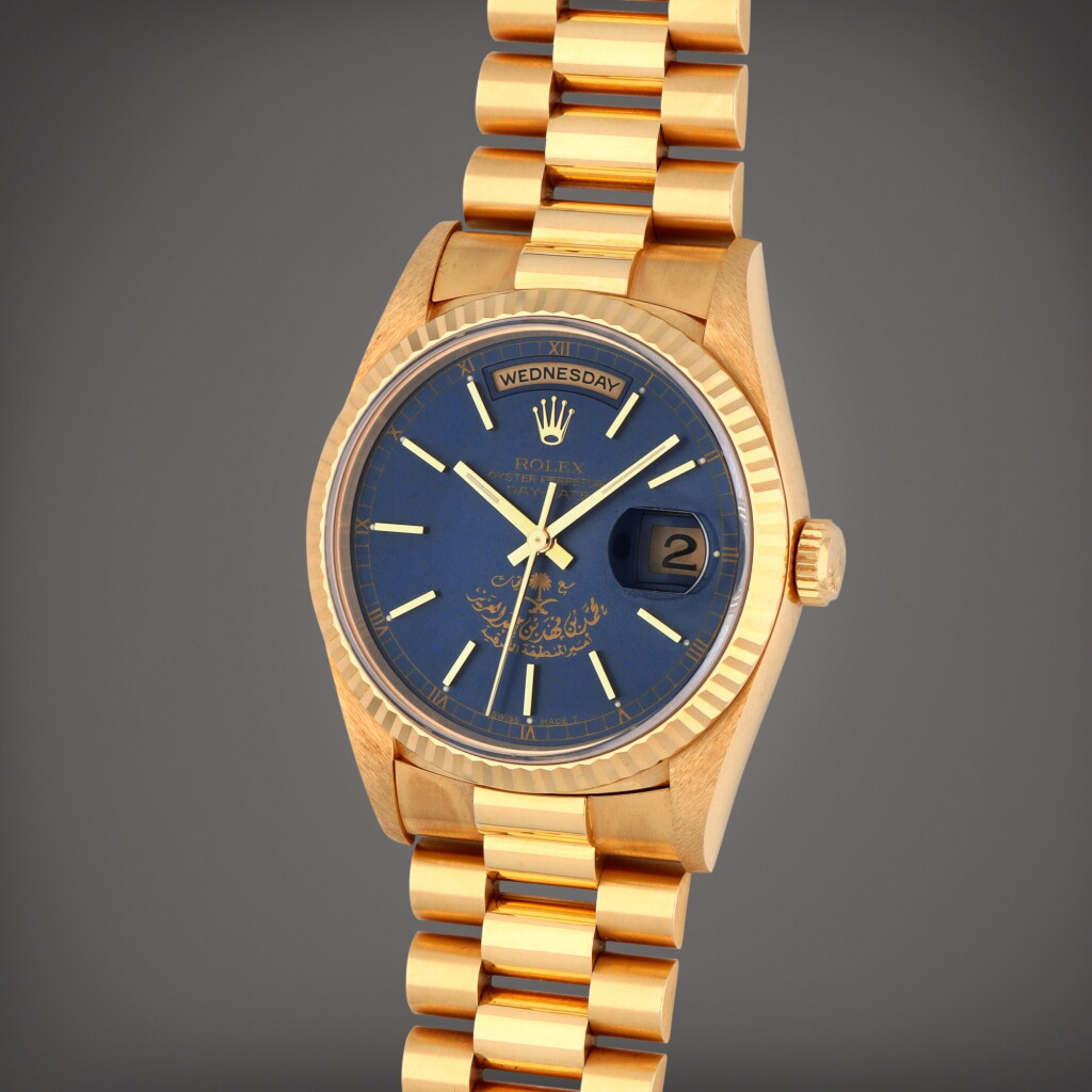 View full screen - View 1 of Lot 20. Day-Date 'Muhammad bin Fahd Al Saud', Reference 18238 | A yellow gold wristwatch with day, date and bracelet | Circa 1996.